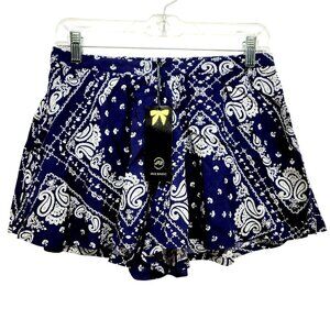 Womens Iris Basic Bandana Print Flowy Shorts With Pockets Size Large Navy & Whit